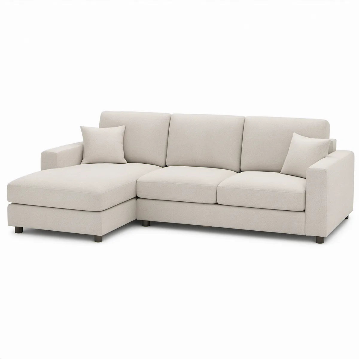 Hjørnesofa med venstrevendt chaiselong i creme polyester, 250 x 160 x 86 cm