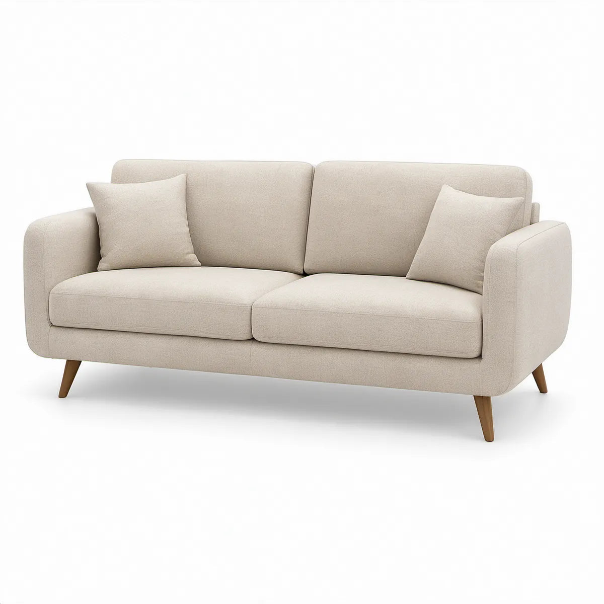 Beige 2-personers sofa i polyester med brune ben, 170 x 85 x 82 cm