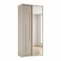 Beige garderobeskab med 2 skydedøre, spejl og rillet MDF-front, 100 x 52 x 200 cm