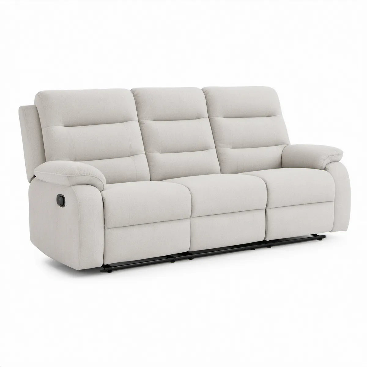 3-personers reclinersofa med manuel lænefunktion i lysebeige polyester, 210 x 95 x 100 cm