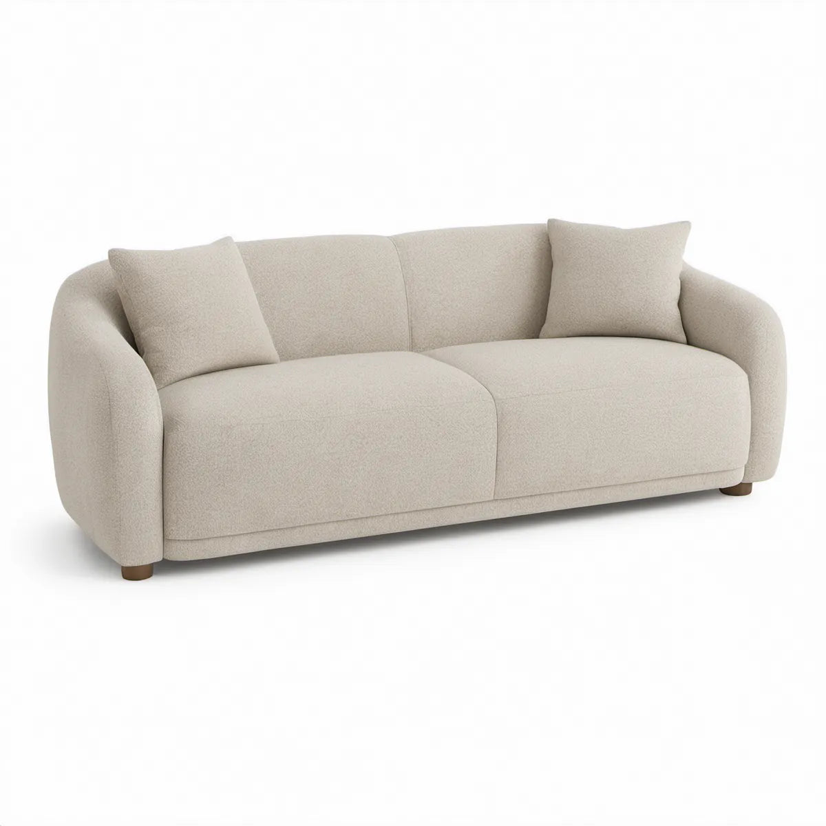 2-personers sofa med afrundede armlæn i beige bouclé, 180 x 92 x 78 cm