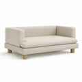 2-personers sofa i creme bouclé med naturfarvede træben, 160 x 85 x 75 cm