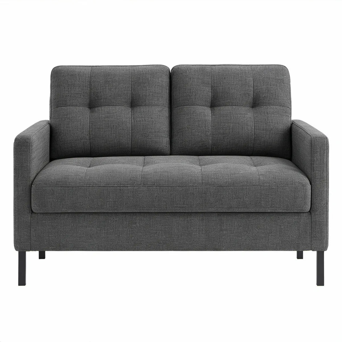 2-personers sofa med armlæn i mørkegrå polyester, 140 x 78 x 84 cm