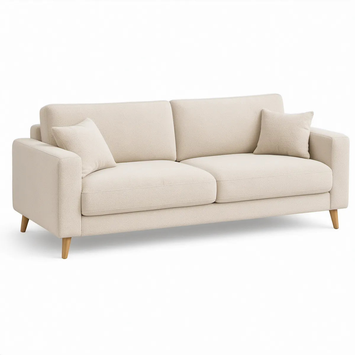 2-personers sofa med 2 pyntepuder, creme/natur, 180 x 88 x 82 cm