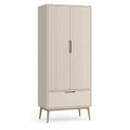 Beige garderobeskab med 2 rillede låger og skuffe, 80 x 45 x 190 cm