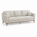 3-personers sofa i beige polyester med brune træben, 220 x 90 x 86 cm