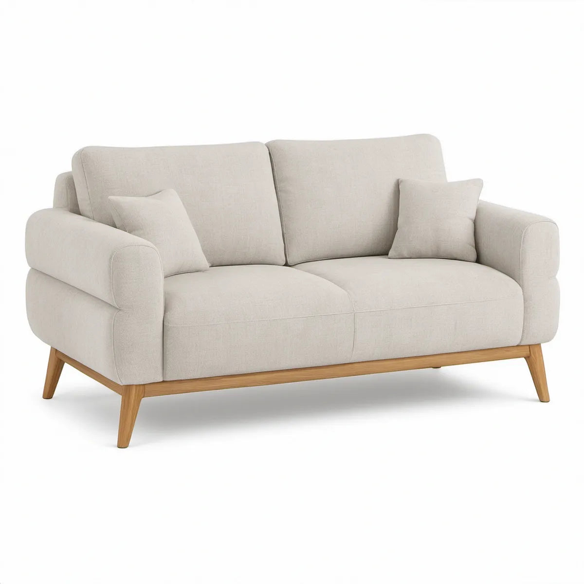 2-personers sofa i creme med betræk i polyester og ben i naturligt gummitræ, 170 x 88 x 85 cm