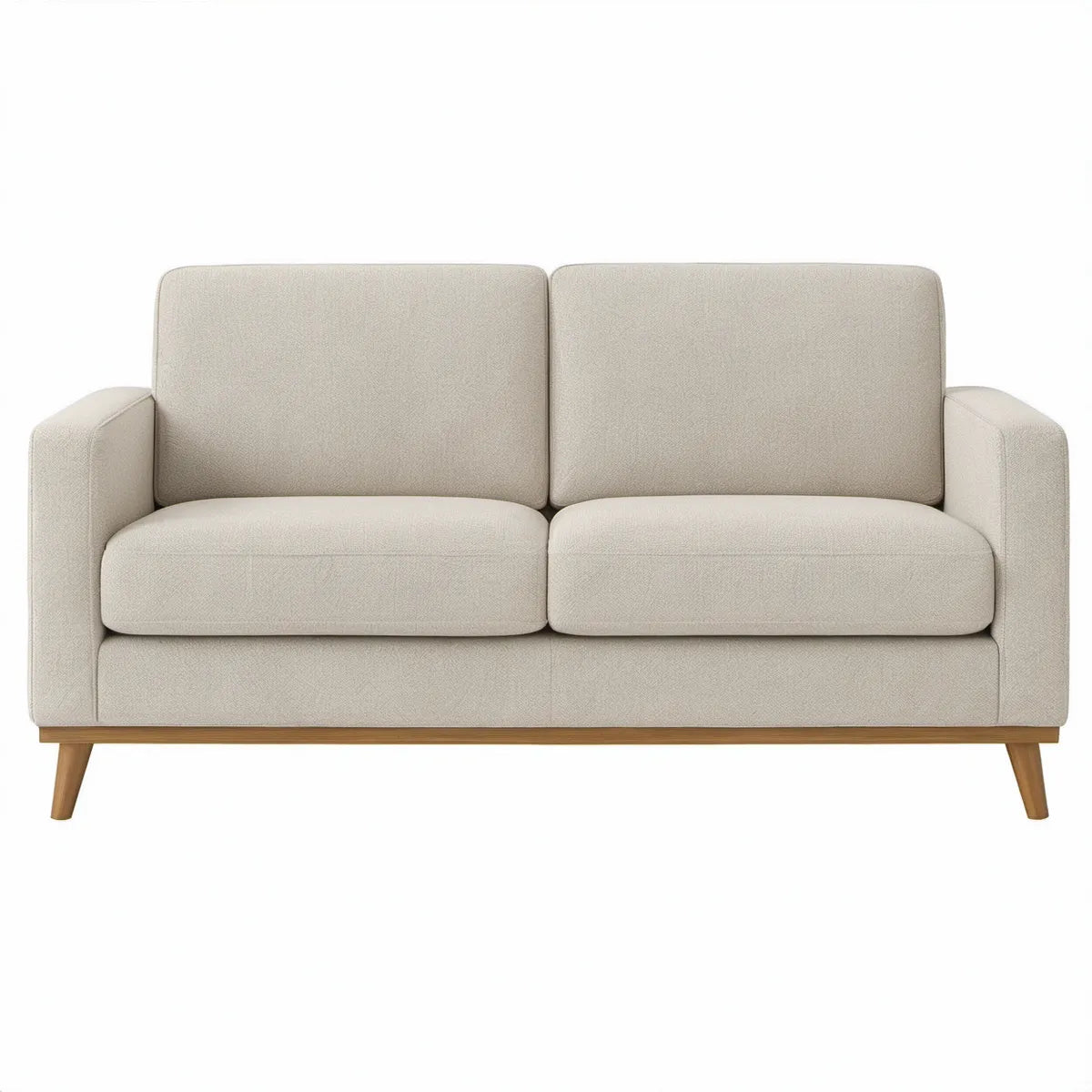 2-personers sofa i beige med træben, 150 x 84 x 85 cm