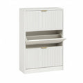 Hvid skoopbevaring med 2 vippefronter og guldfarvede greb, 60 x 24 x 80 cm