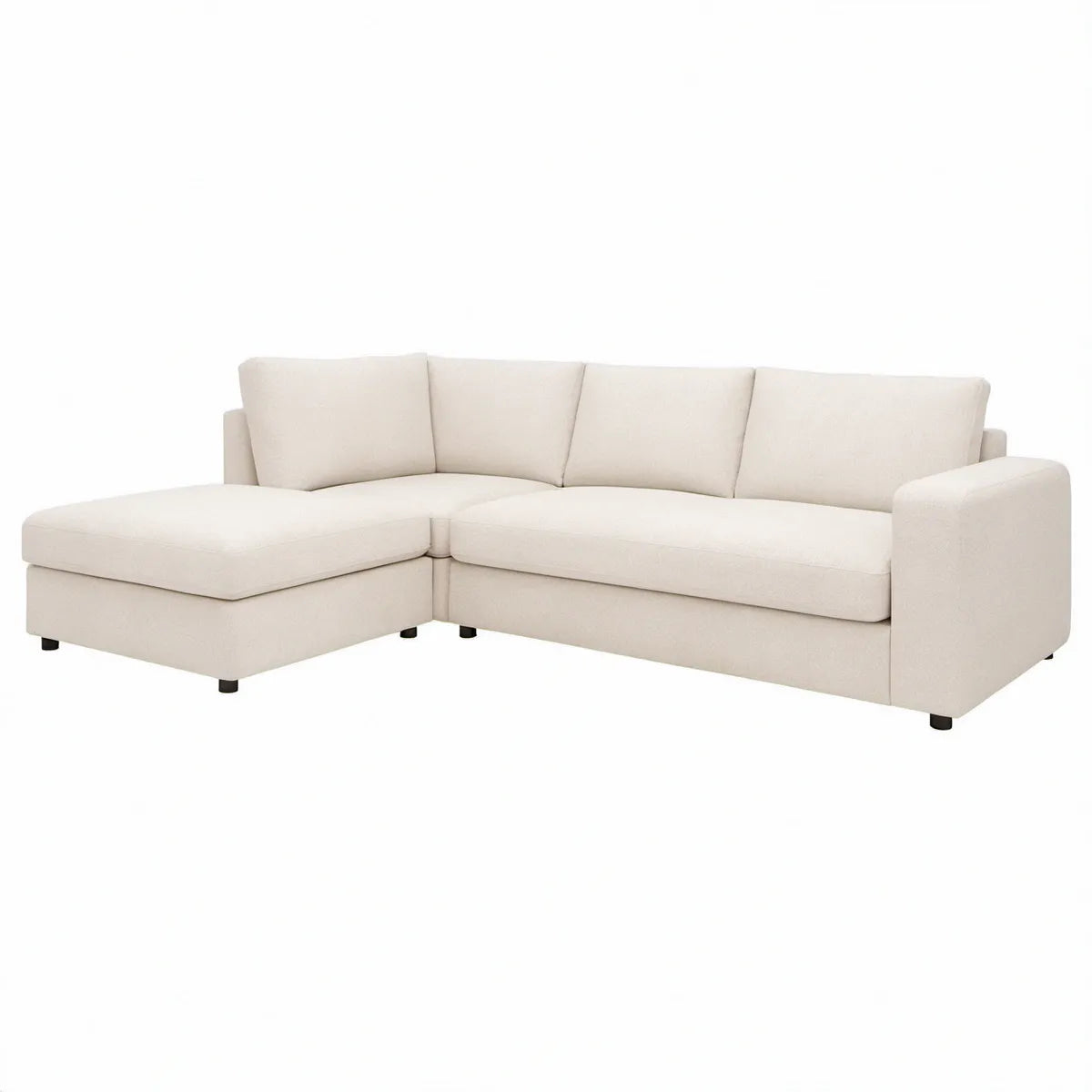 Venstrevendt hjørnesofa i cremefarvet polyester, 250 x 160 x 85 cm